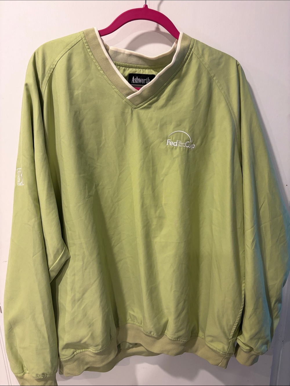 Ashworth Lime Green V-Neck Pullover windbreaker XL w/ FedEx Cup & PGA Tour logo